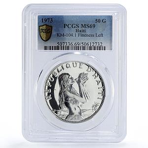 Haiti 50 gourdes Woman on the Beach Fineness Left MS69 PCGS silver coin 1973