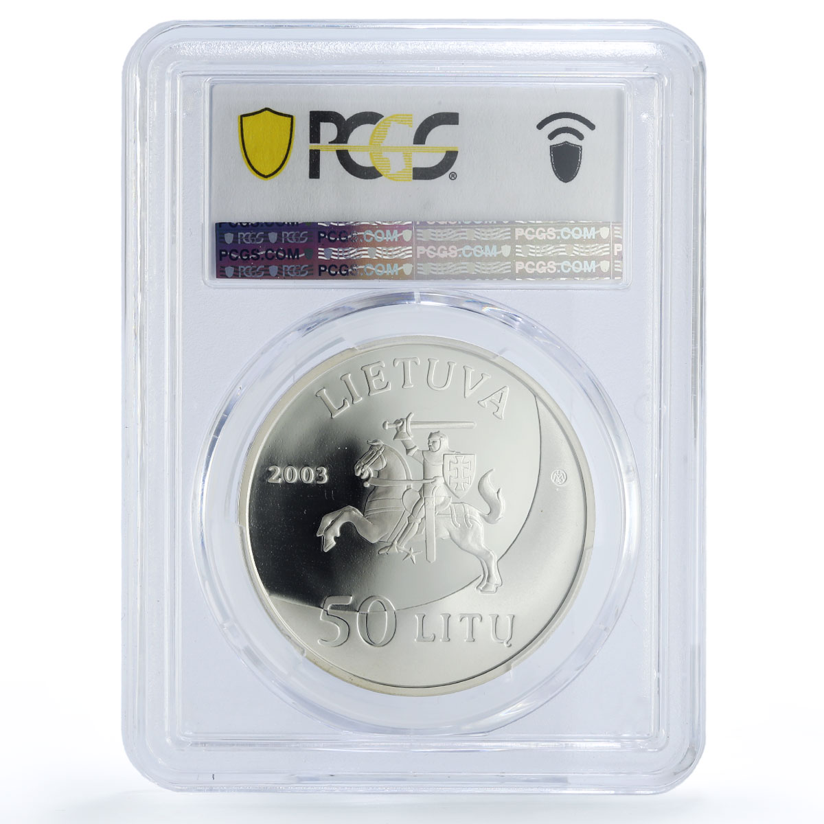 Lithuania 50 litu Athens Olympic Games Cycling Cyclist PR70 PCGS Ag coin 2003