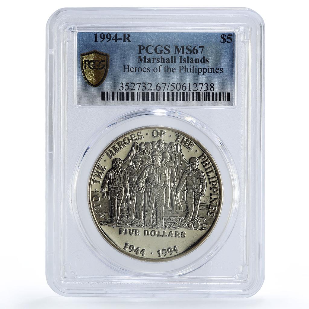 Marshall Islands 5 dollars Philippines Heroes McArthur MS67 PCGS CuNi coin 1994