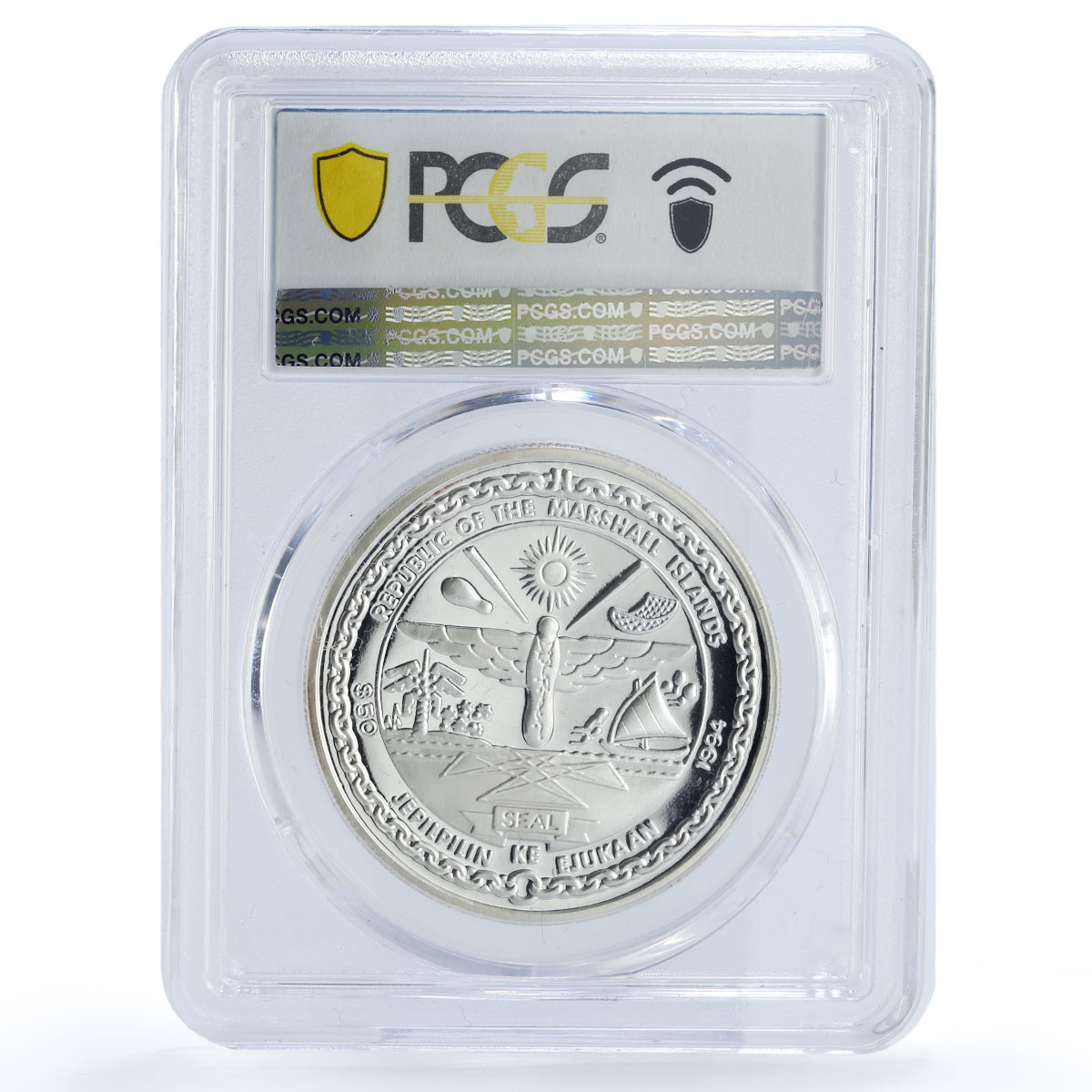Marshall Islands 50 dollars Philippines Heroes McArthur PR70 PCGS Ag coin 1994