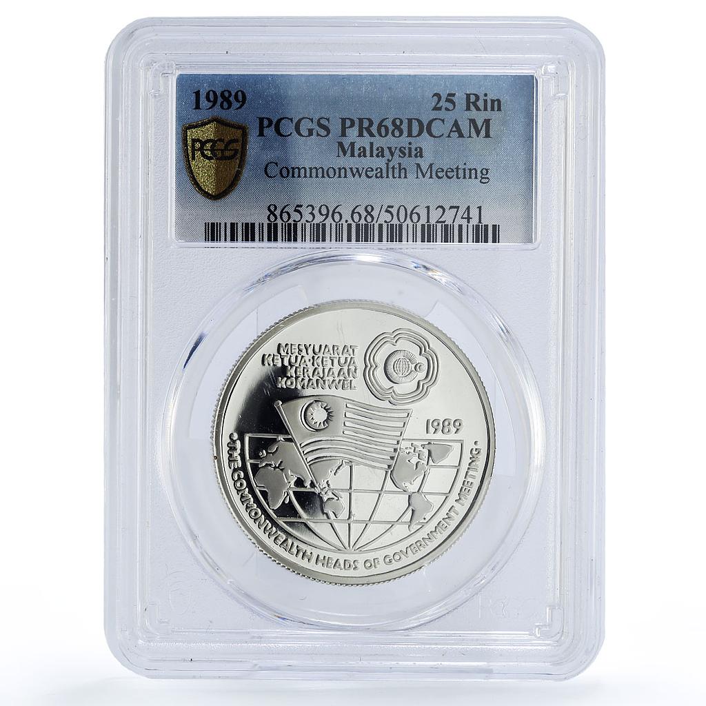 Malaysia 25 ringgit Commonwealth Meeting Politics PR68 PCGS silver coin 1989