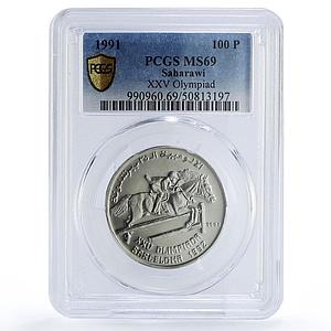 Saharawi 100 pesetas Barcelona Olympic Games Equestrian MS69 PCGS coin 1991