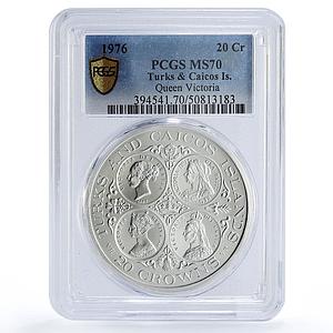 Turks and Caicos Islands 20 crowns Queen Victoria MS70 PCGS silver coin 1976