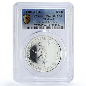 Thailand 200 baht UNICEF Save the Children Child Year PR69 PCGS silver coin 1981