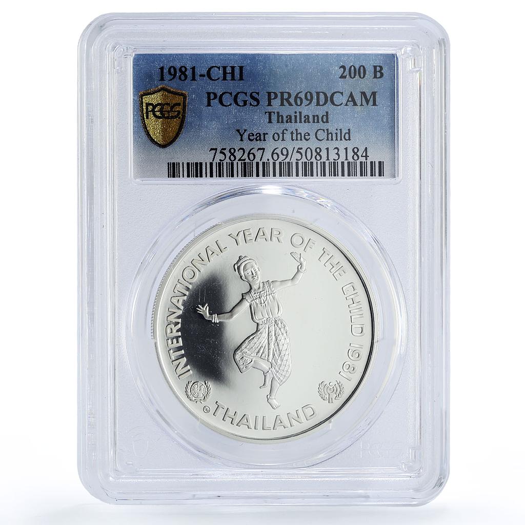 Thailand 200 baht UNICEF Save the Children Child Year PR69 PCGS silver coin 1981