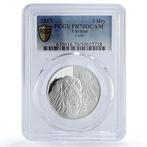 Ukraine 5 hryvnias Fauna Cultural Monuments Lion Gilt PR70 PCGS silver coin 2017