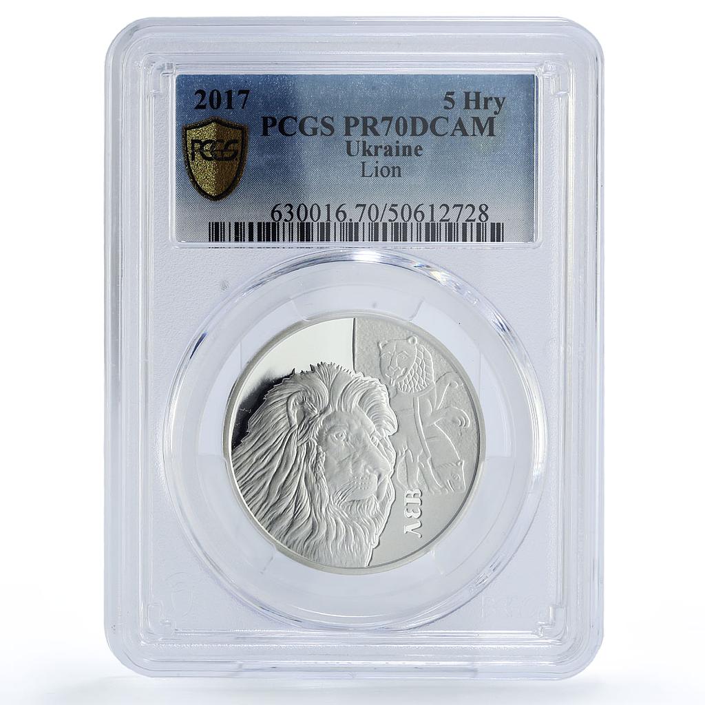 Ukraine 5 hryvnias Fauna Cultural Monuments Lion Gilt PR70 PCGS silver coin 2017