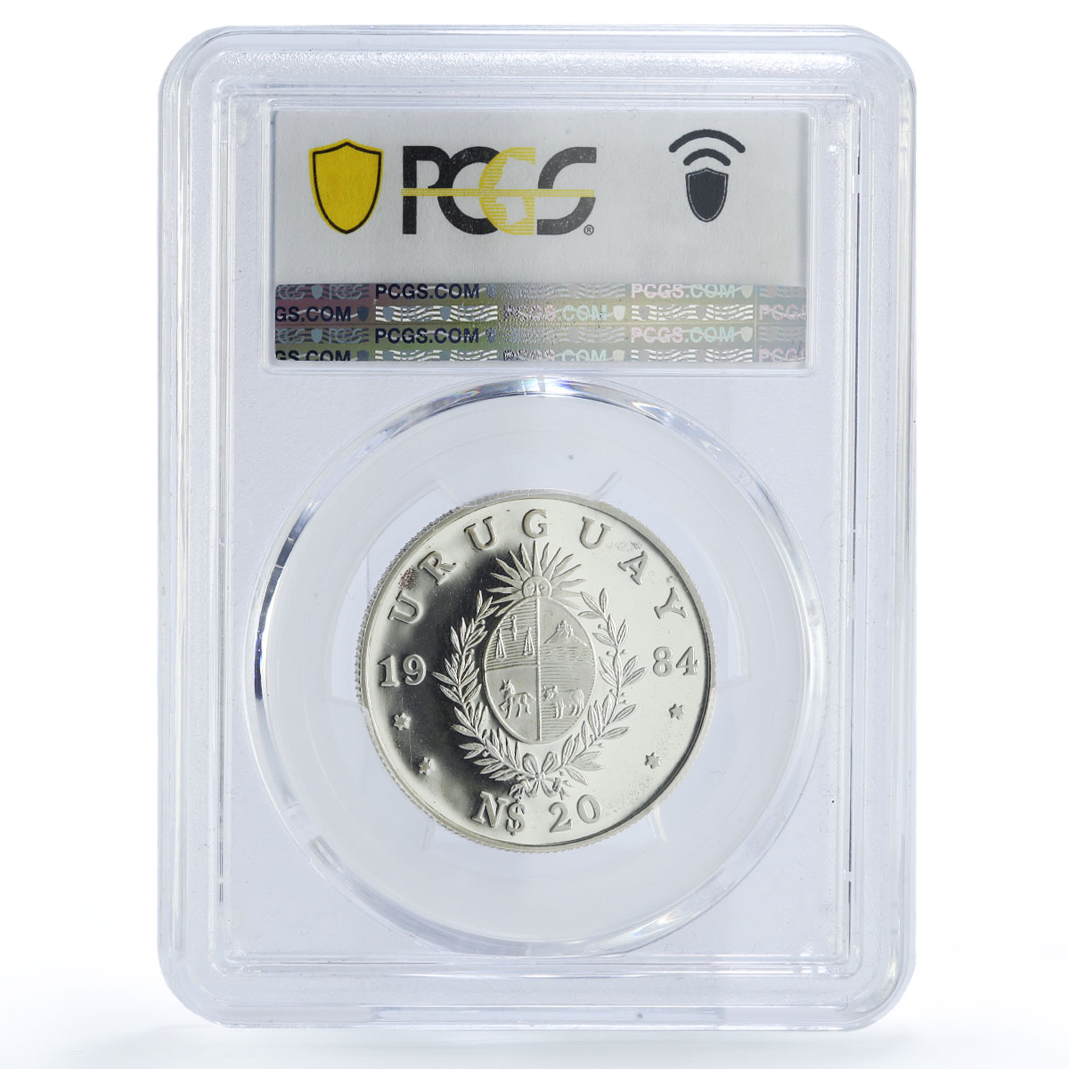 Uruguay 20 pesos FAO World Food Day Conference Fish PR68 PCGS silver coin 1984