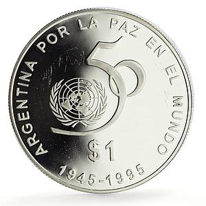 Argentina 1 peso United Nations UN Logo 50th Anniversary proof silver coin 1995