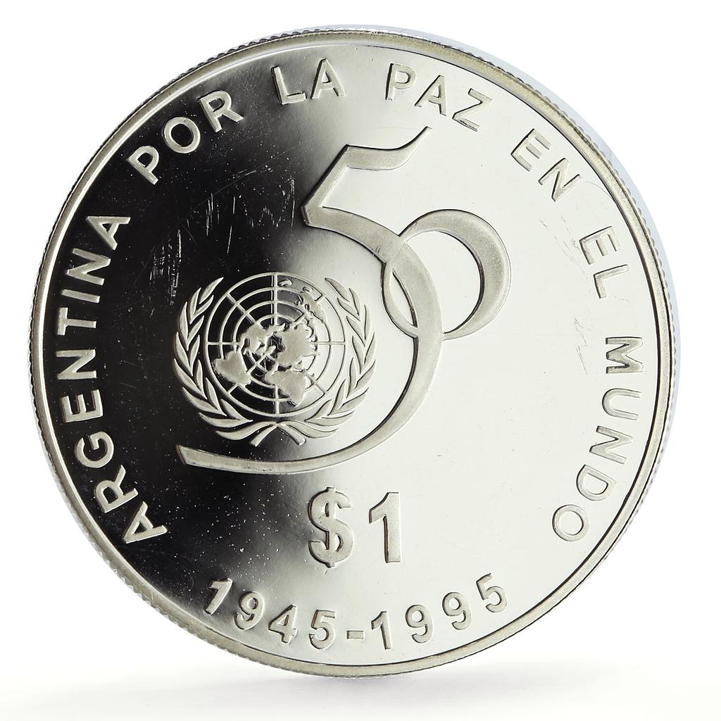 Argentina 1 peso United Nations UN Logo 50th Anniversary proof silver coin 1995