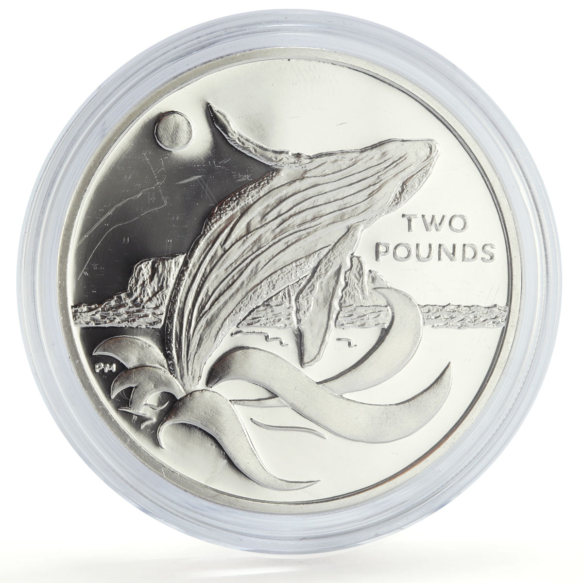 Sandwich Islands 2 pounds Marine Life Humpback Whale proof silver coin 2015