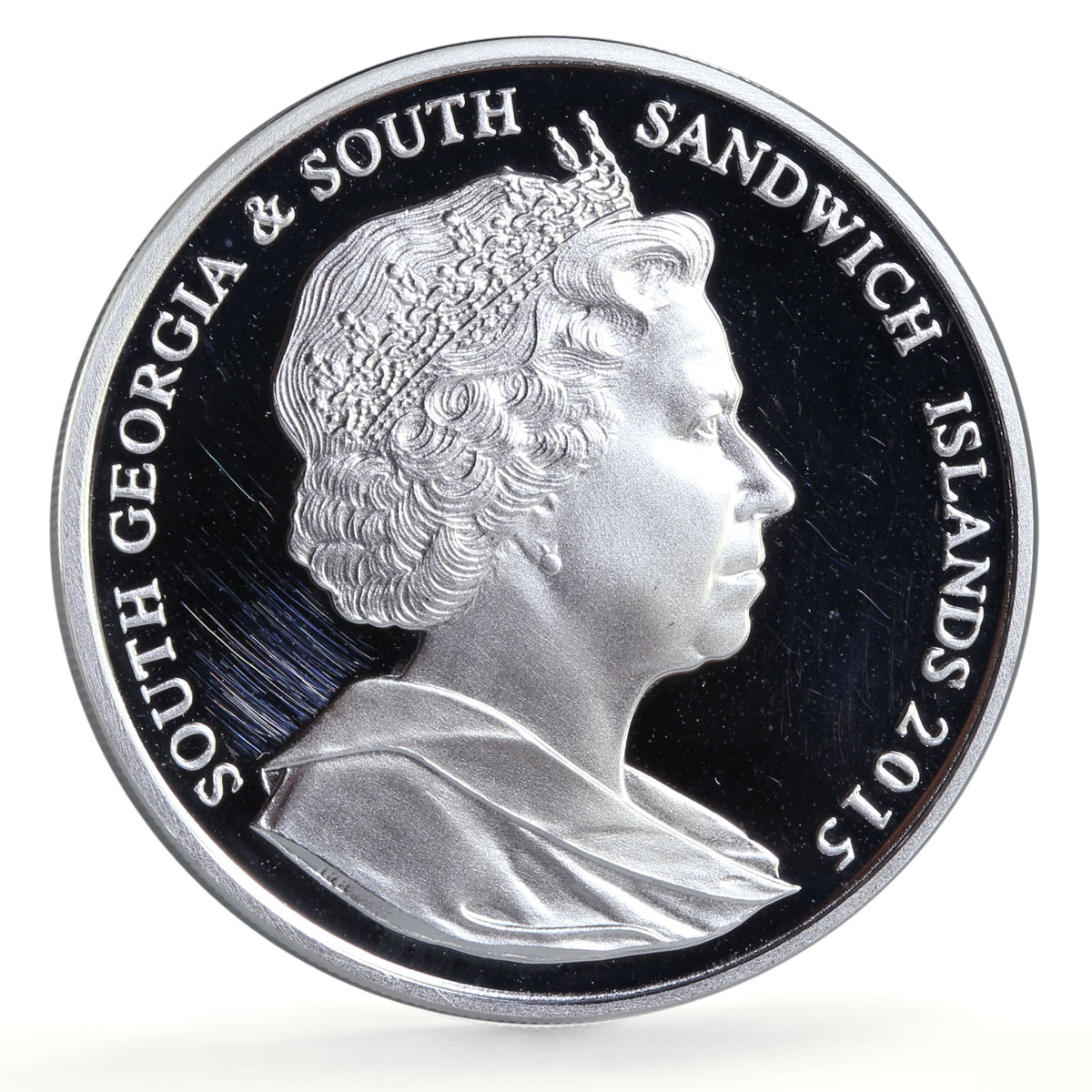 Sandwich Islands 2 pounds Marine Life Humpback Whale proof silver coin 2015