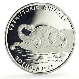 Cambodia 20 riels Prehistoric Nothosaurus Dinosaurs proof silver coin 1994