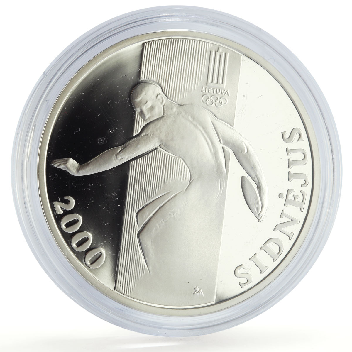 Lithuania 50 litu Sydney Olympic Games Discus Throw proof silver coin 2000