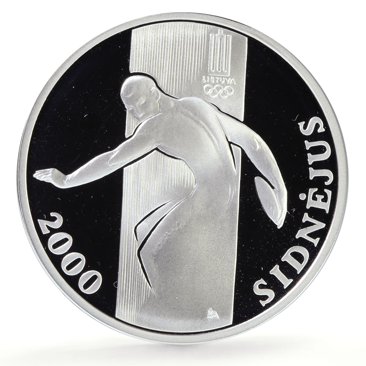Lithuania 50 litu Sydney Olympic Games Discus Throw proof silver coin 2000