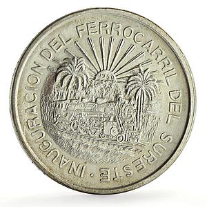 Mexico 5 pesos Southeastern Railroad Railway Opening Train silver coin 1950