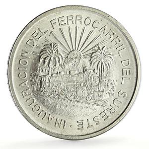 Mexico 5 pesos Southeastern Railroad Railway Opening Train silver coin 1950
