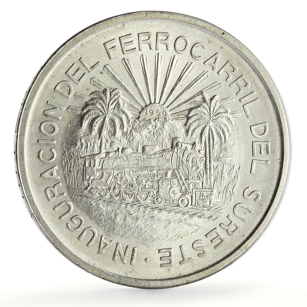 Mexico 5 pesos Southeastern Railroad Railway Opening Train silver coin 1950