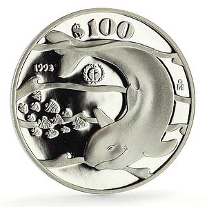 Mexico 100 pesos United Nations UNEP Vaquita Porpoise proof silver coin 1992