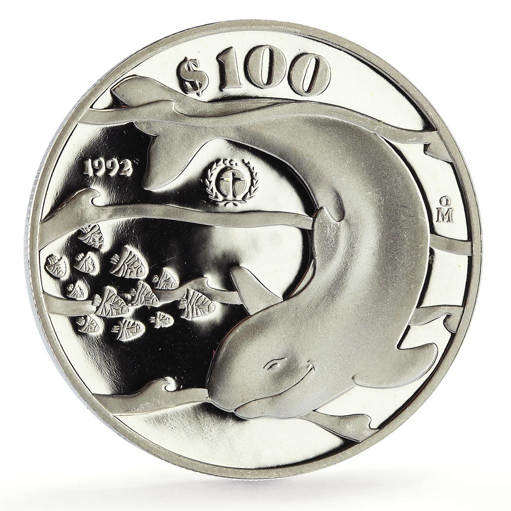 Mexico 100 pesos United Nations UNEP Vaquita Porpoise proof silver coin 1992