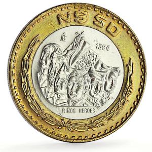 Mexico 50 pesos Revolution Nine Ninos Heroes Politics bimetal coin 1994