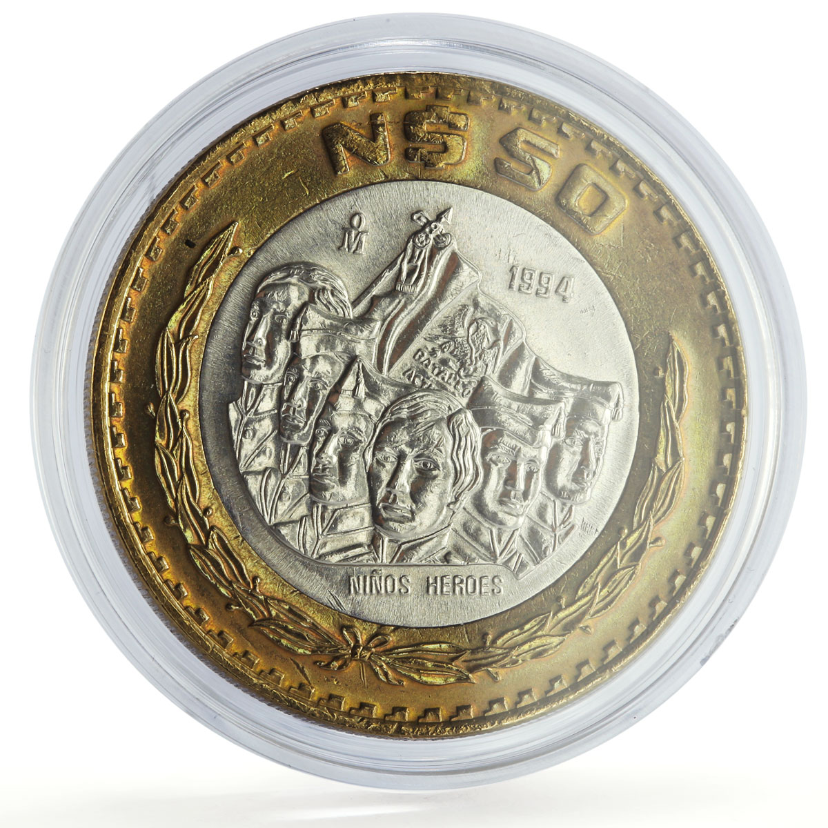 Mexico 50 pesos Revolution Nine Ninos Heroes Politics bimetal coin 1994