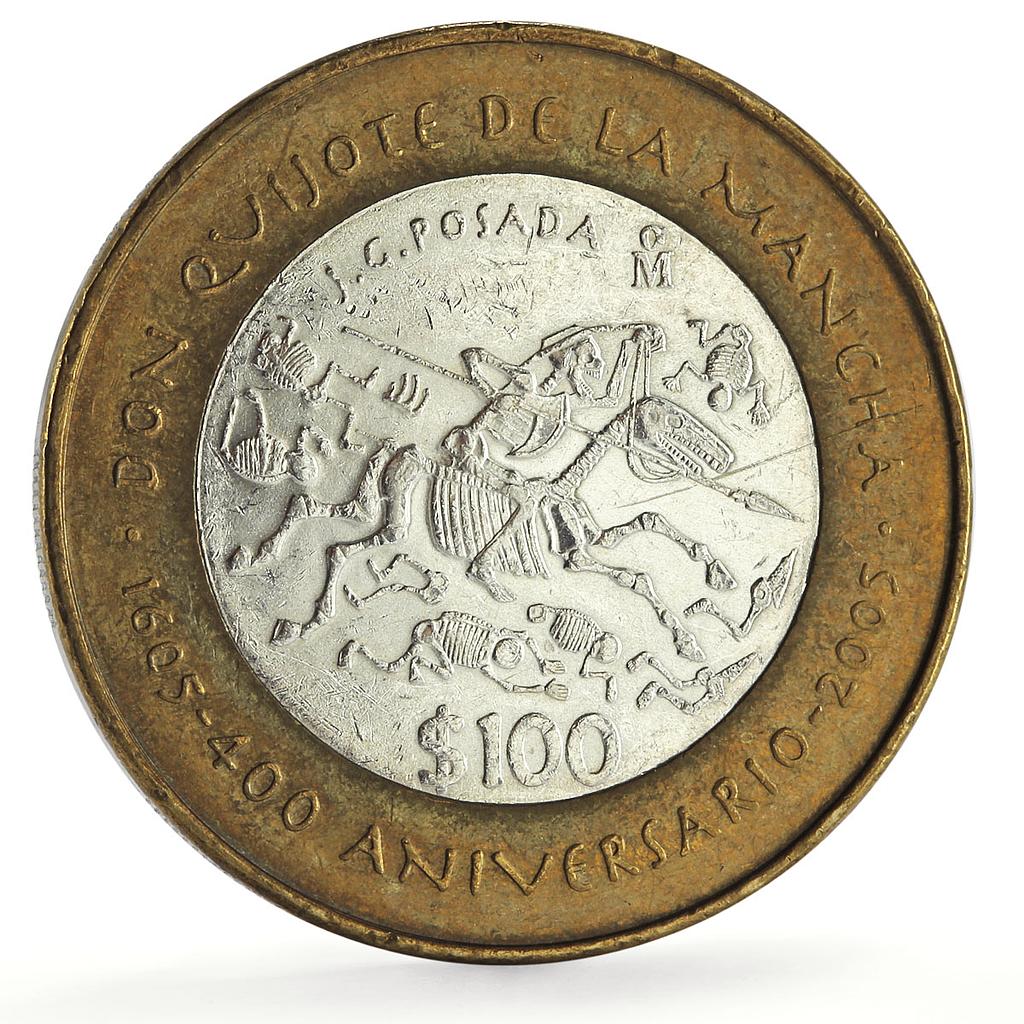 Mexico 100 pesos Cervantes Don Quijote Anniversary Literature bimetal coin 2005