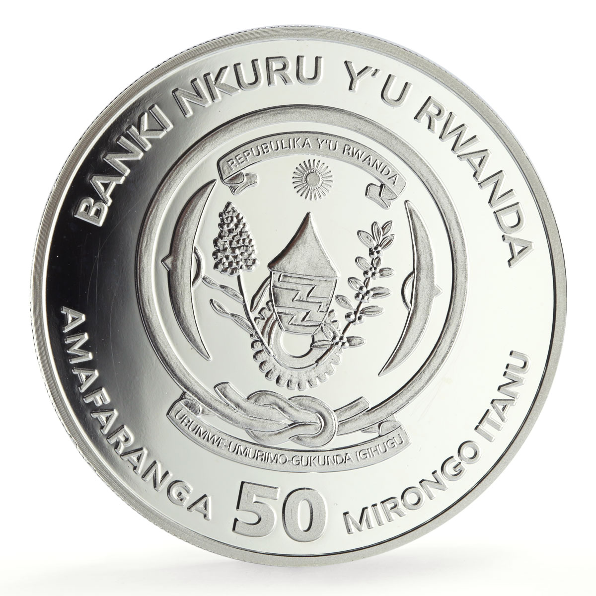Rwanda 50 francs African Ounce Wildlife Elephants Fauna proof silver coin 2009