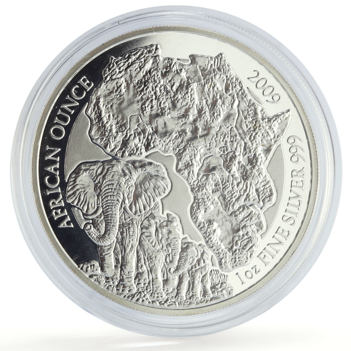 Rwanda 50 francs African Ounce Wildlife Elephants Fauna proof silver coin 2009