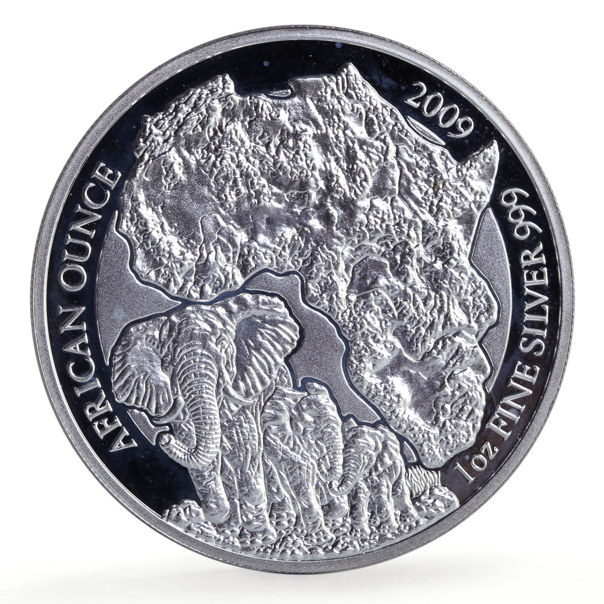 Rwanda 50 francs African Ounce Wildlife Elephants Fauna proof silver coin 2009