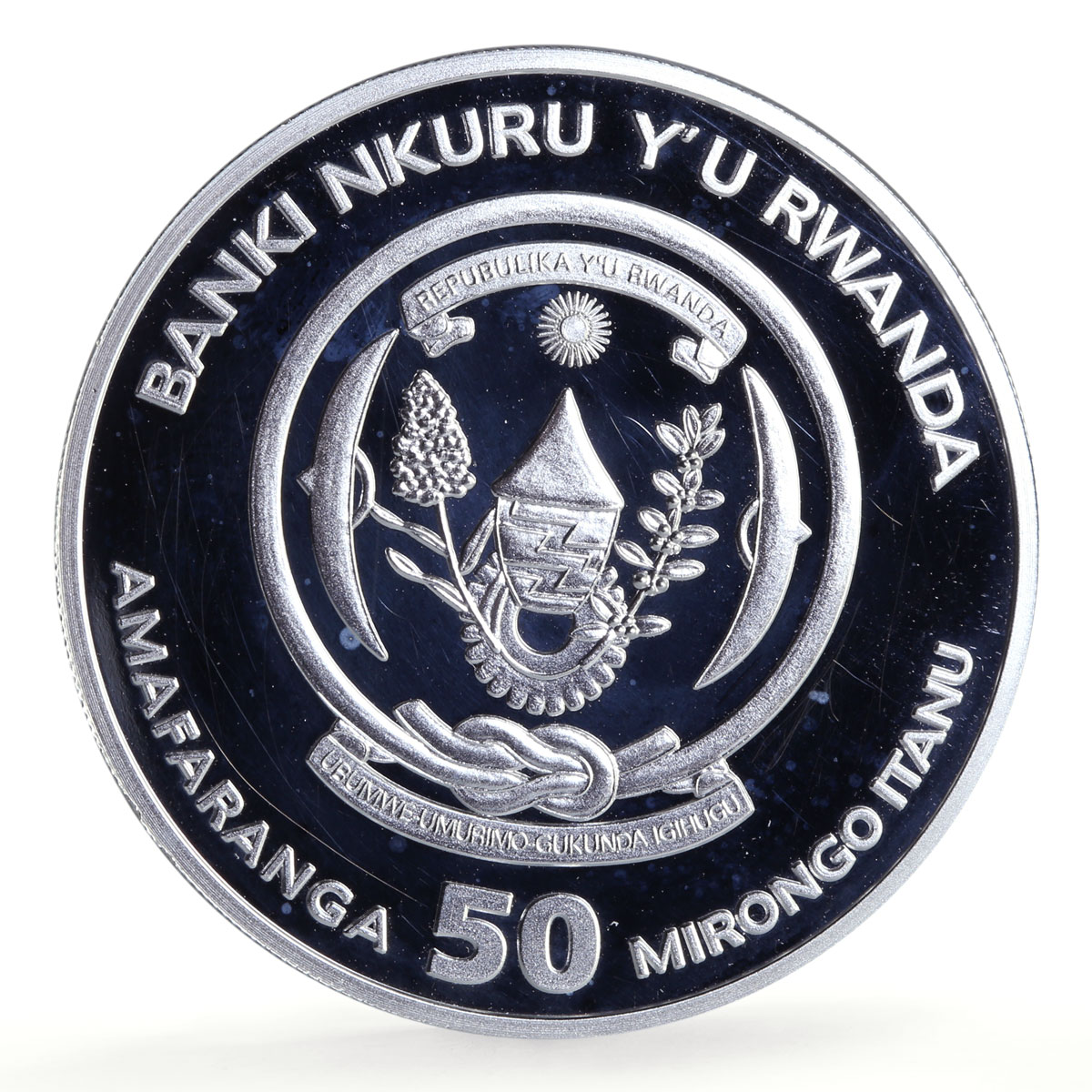 Rwanda 50 francs African Ounce Wildlife Elephants Fauna proof silver coin 2009