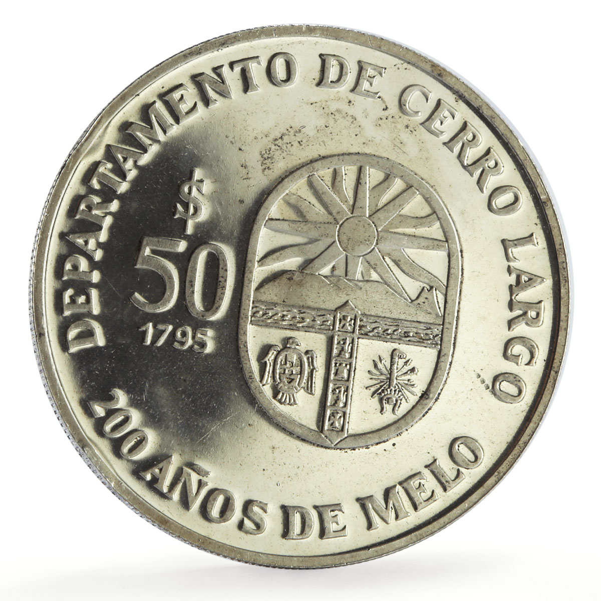Uruguay 50 pesos Melo City 200th Anniversary Carro Largo proof silver coin 1996