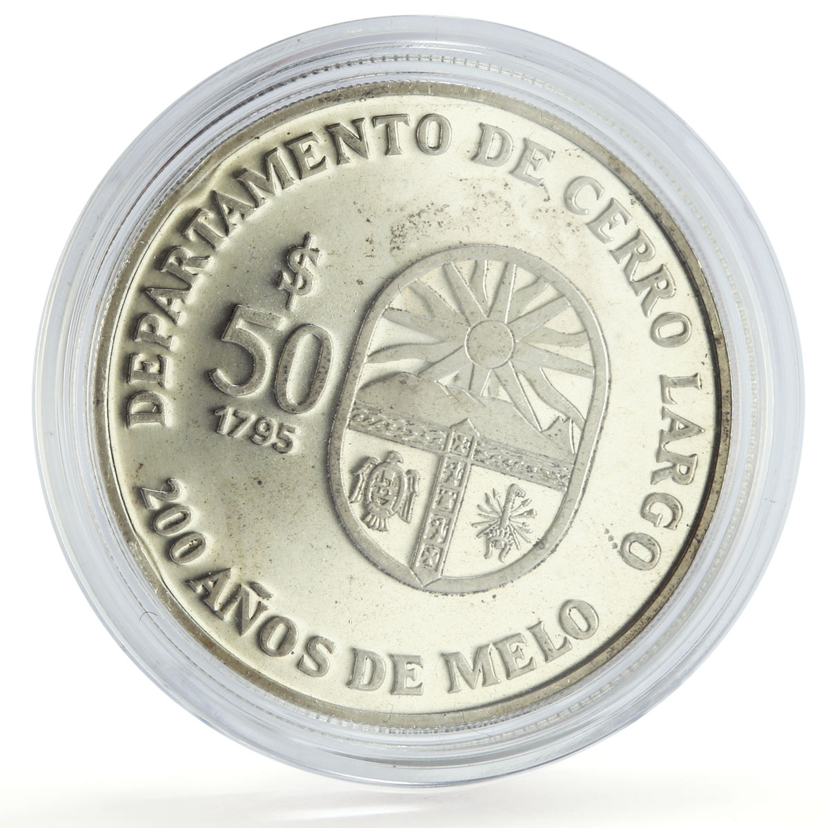 Uruguay 50 pesos Melo City 200th Anniversary Carro Largo proof silver coin 1996