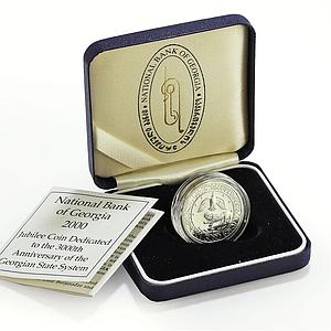 Georgia 10 lari State System 3000th Anniversary Eagle Lion silver coin 2000