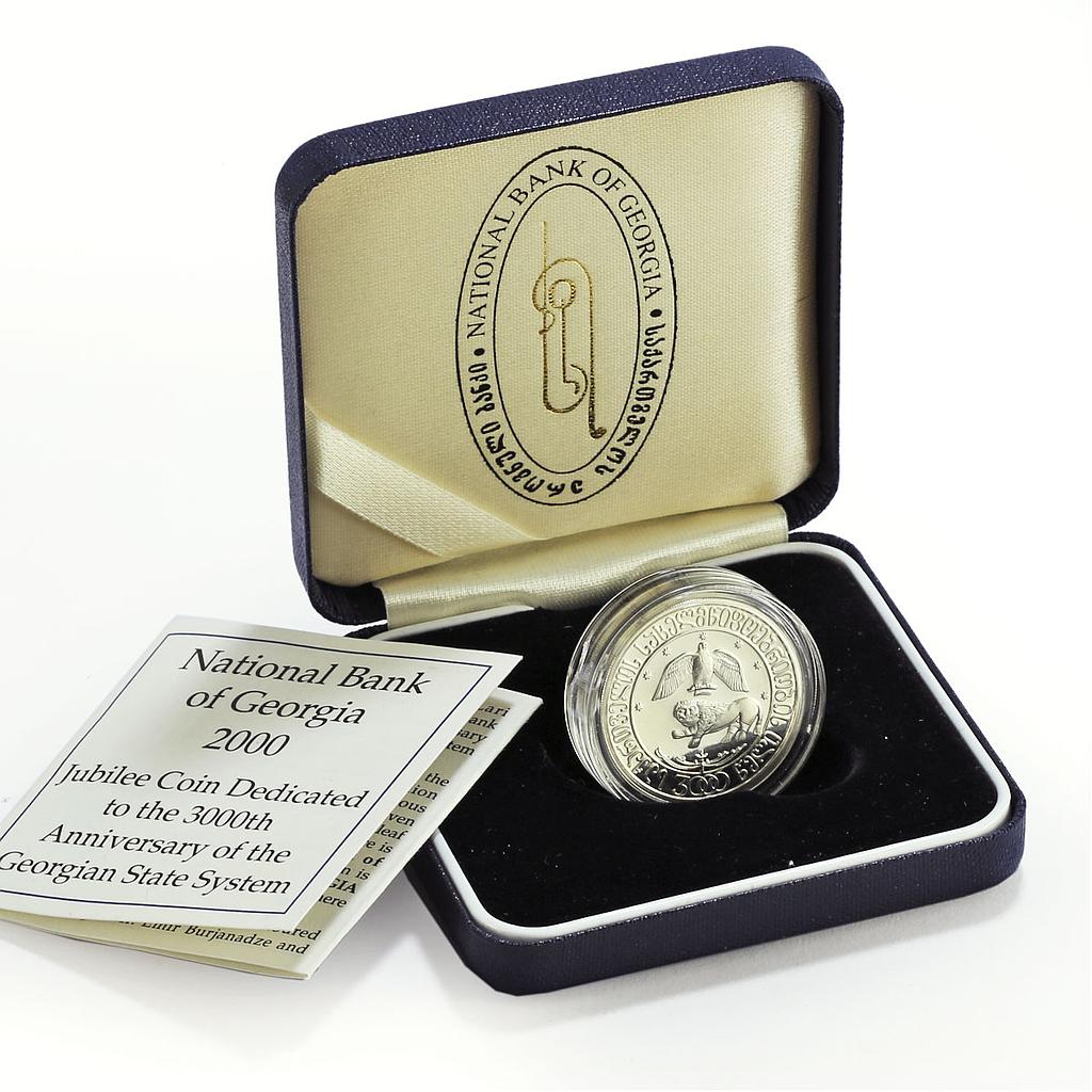 Georgia 10 lari State System 3000th Anniversary Eagle Lion silver coin 2000