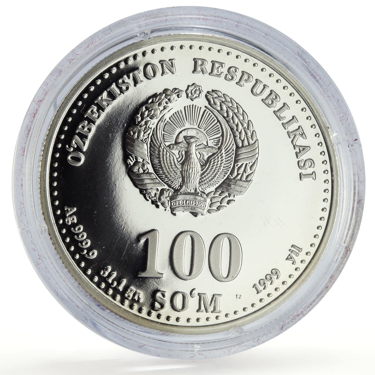 Uzbekistan 100 som Great Ancestors Scientist Al Khwarizmi proof silver coin 1999