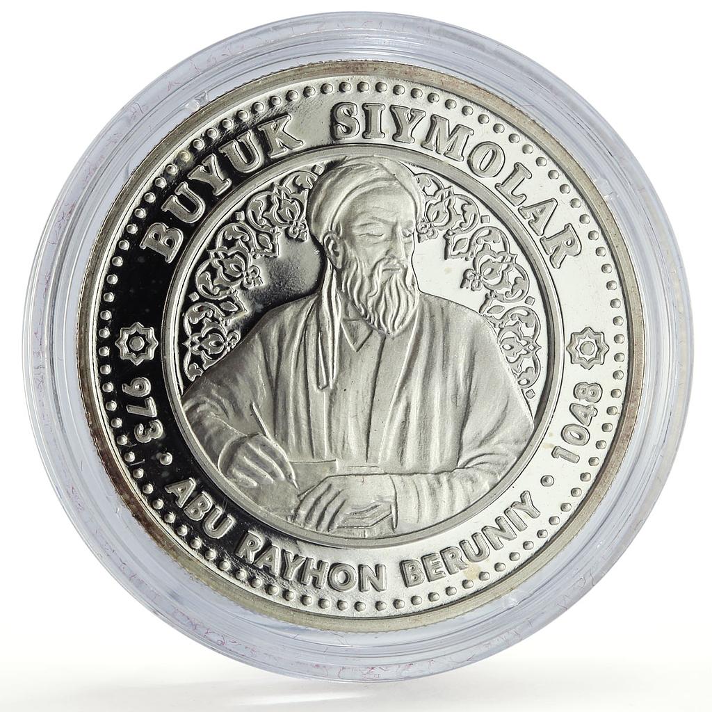 Uzbekistan 100 som Great Ancestors Scientist Al Biruni proof silver coin 1999