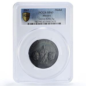 Mexico Medal Chamizal Kennedy Mateos Grove-828a SP63 PCGS silver medal 1963