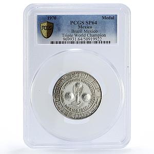 Mexico Football World Cup Brazil Champion Winner SP64 PCGS silver medal 1970