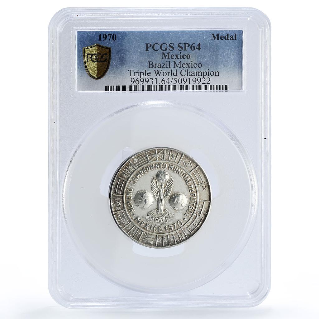Mexico Football World Cup Brazil Champion Winner SP64 PCGS silver medal 1970