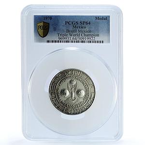 Mexico Football World Cup Brazil Champion Winner SP64 PCGS silver medal 1970