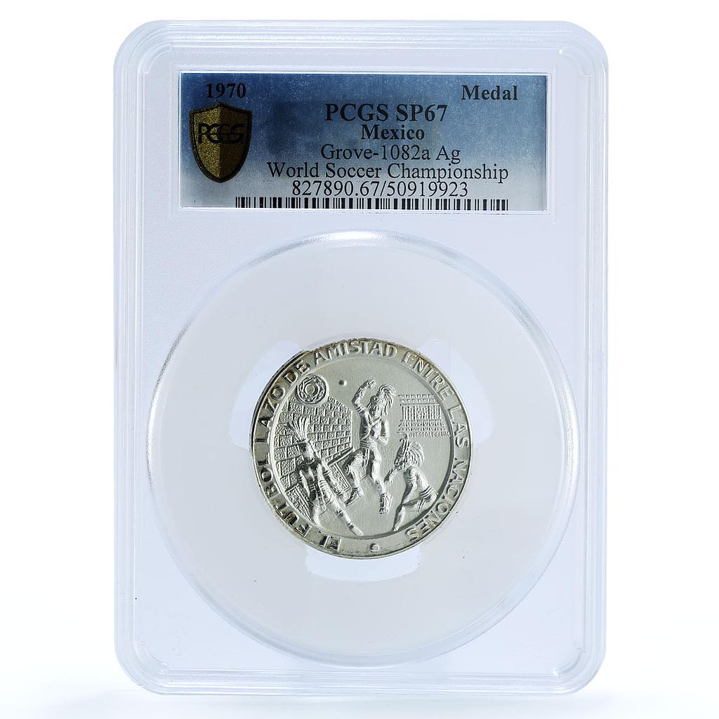 Mexico Football World Cup Juego Pelota Grove-1082a SP67 PCGS silver medal 1970