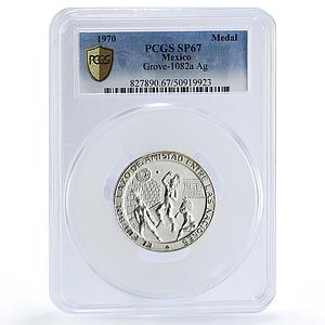 Mexico Football World Cup Juego Pelota Grove-1082a SP67 PCGS silver medal 1970