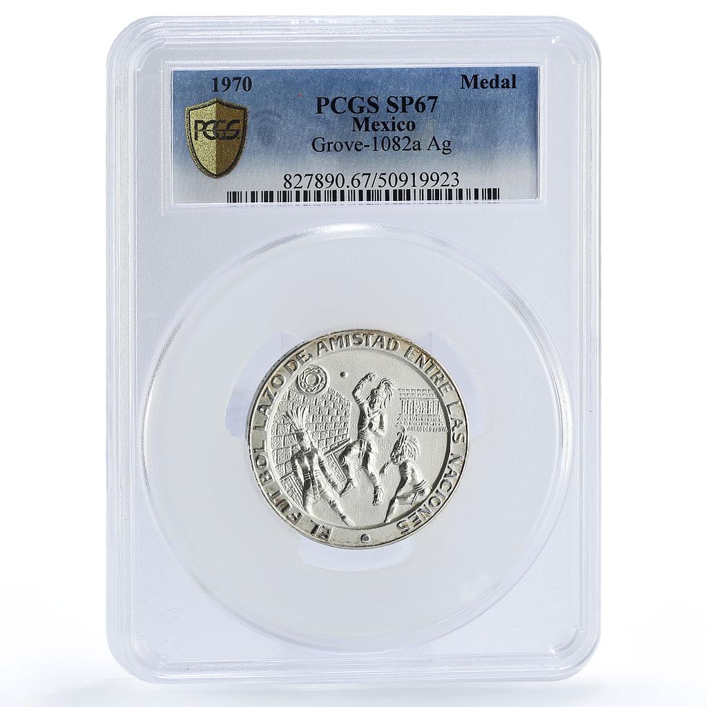 Mexico Football World Cup Juego Pelota Grove-1082a SP67 PCGS silver medal 1970