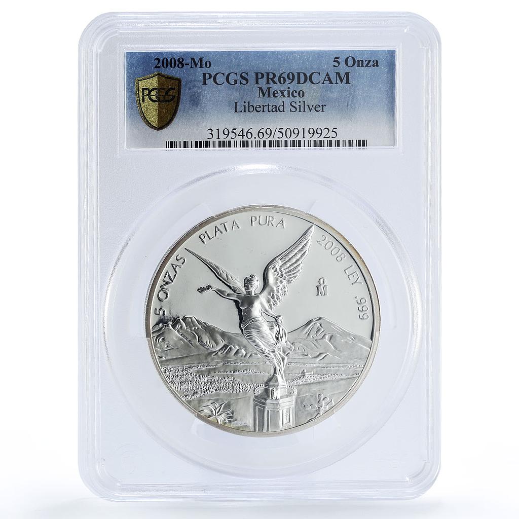 Mexico 5 onzas Libertad Angel of Independence PR69 PCGS 5 oz silver coin 2008