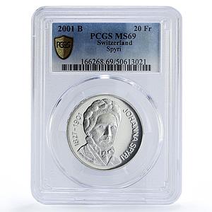 Switzerland 20 francs Writer Johanna Spyri Literature MS69 PCGS silver coin 2001