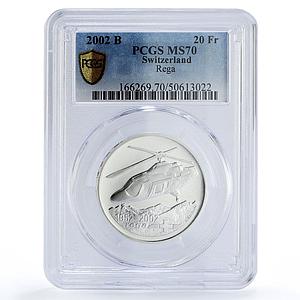 Switzerland 20 francs Rega Helicopter Aviation MS70 PCGS silver coin 2002