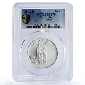 Switzerland 20 francs Abbeys Saint Gallen Gall Church MS70 PCGS silver coin 2002