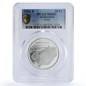Switzerland 20 francs Bern Old City Town Architecture MS69 PCGS silver coin 2003