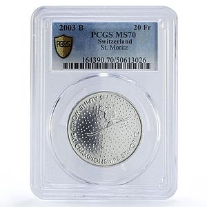Switzerland 20 francs Moritz Ski Championship Sports MS70 PCGS silver coin 2003